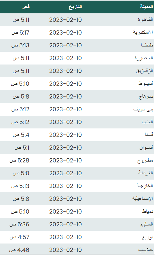 توقيت أذان الفجر اليوم الجمعة