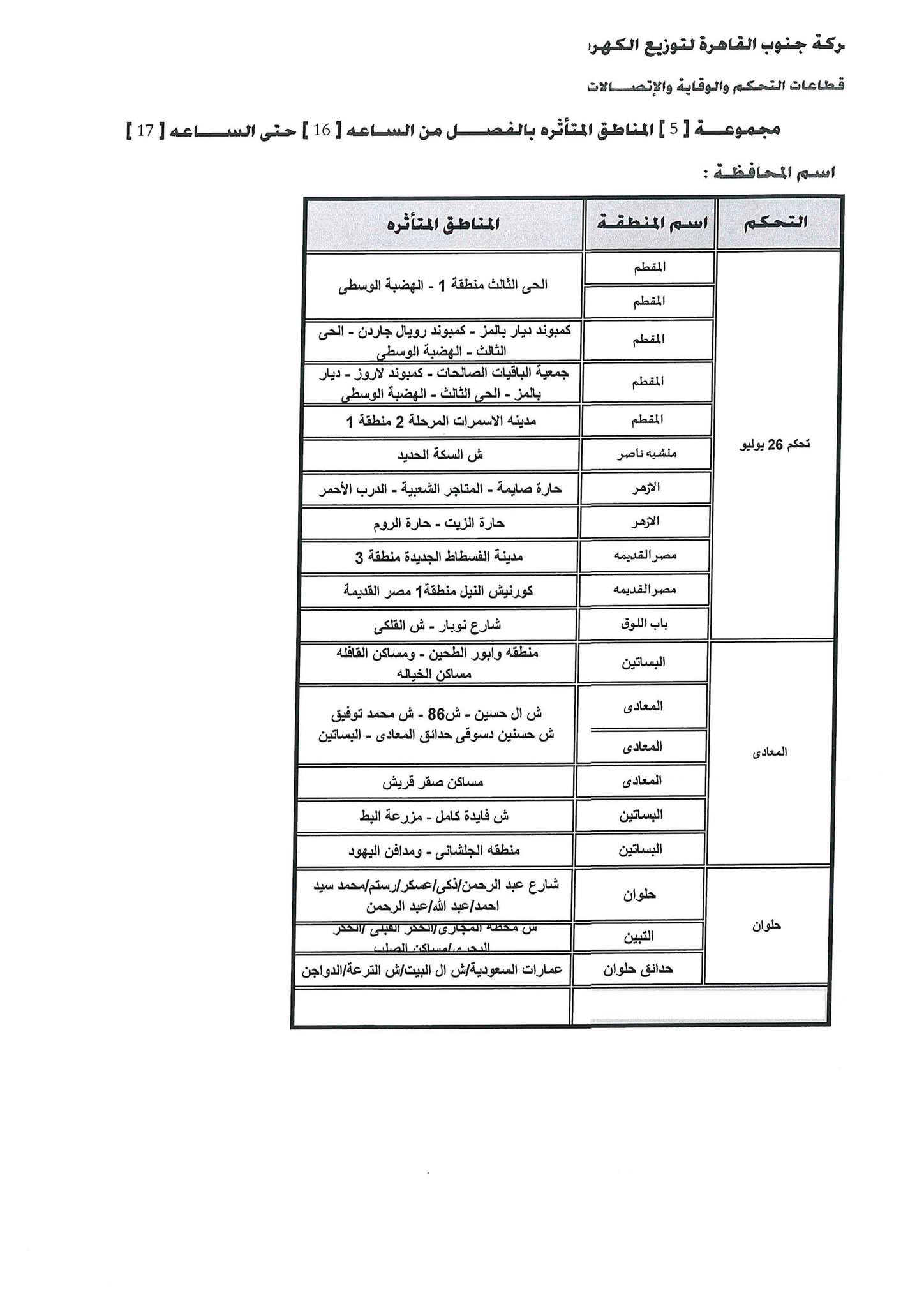 قطع الكهرباء في القاهرة الجديدة والمقطم